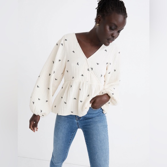 Madewell Tops - Madewell Lightspun Peplum Wrap Top in Tiny Bows
